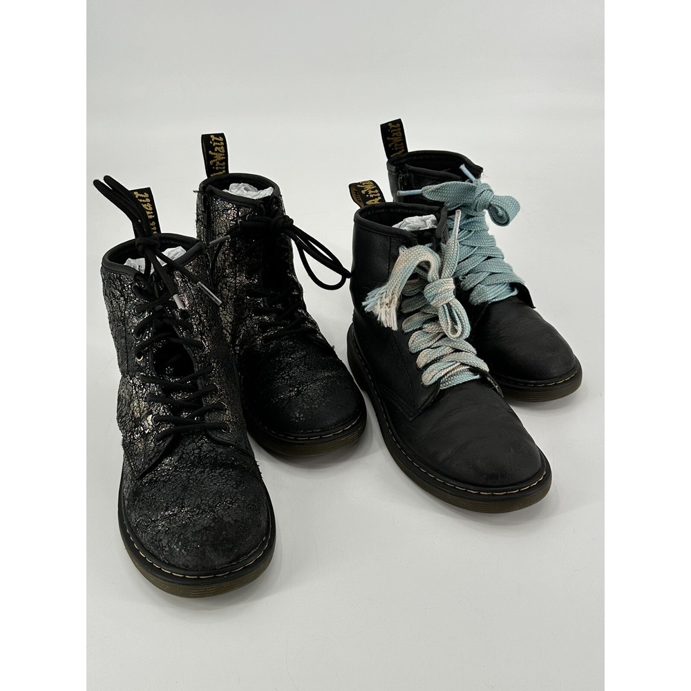 Lot of 2 Dr Martens 1460J Black Leather & Metallic Mid Combat Boot Junior Size 3